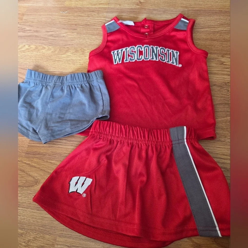 Wisconsin Badgers 3PC Cheerleading Outfit NWT 12M, 18M, 2T, 4T Football NCAA